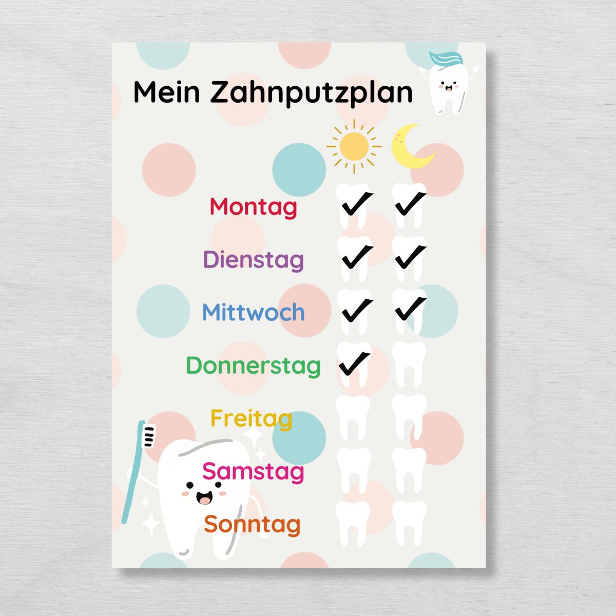 Zahnputzplan für Kinder, Checkliste tägliches Zähne putzen