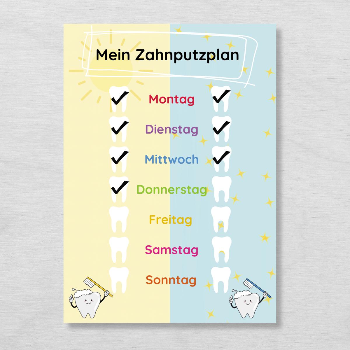 Zahnputzplan für Kinder, Checkliste zum täglichen Zähne putzen