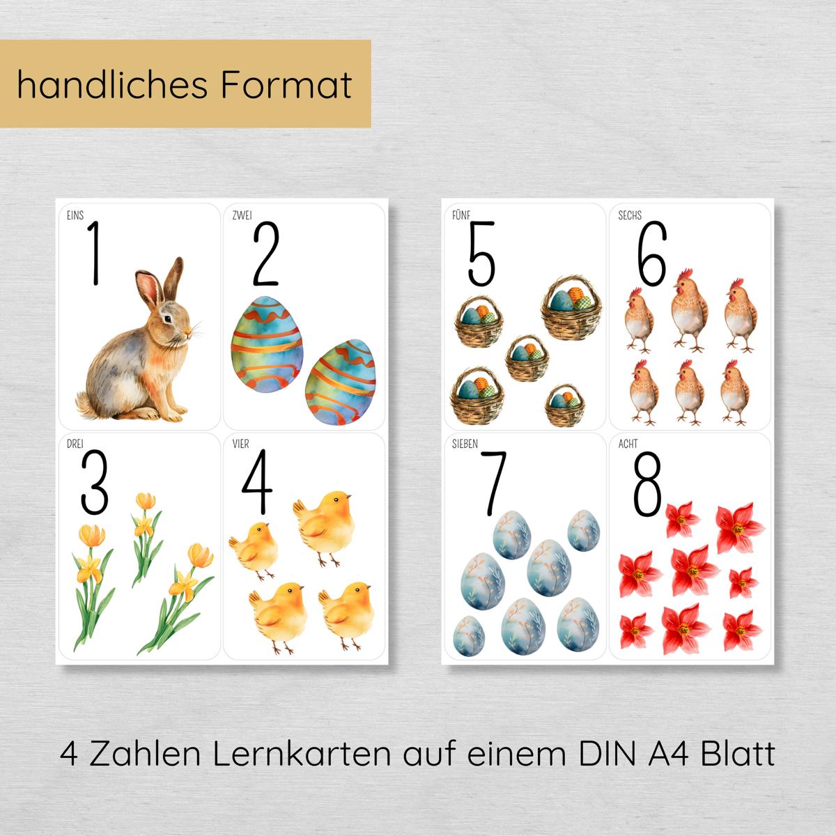 Ostern Zahlen 1 bis 10 Lernkarten für Kinder