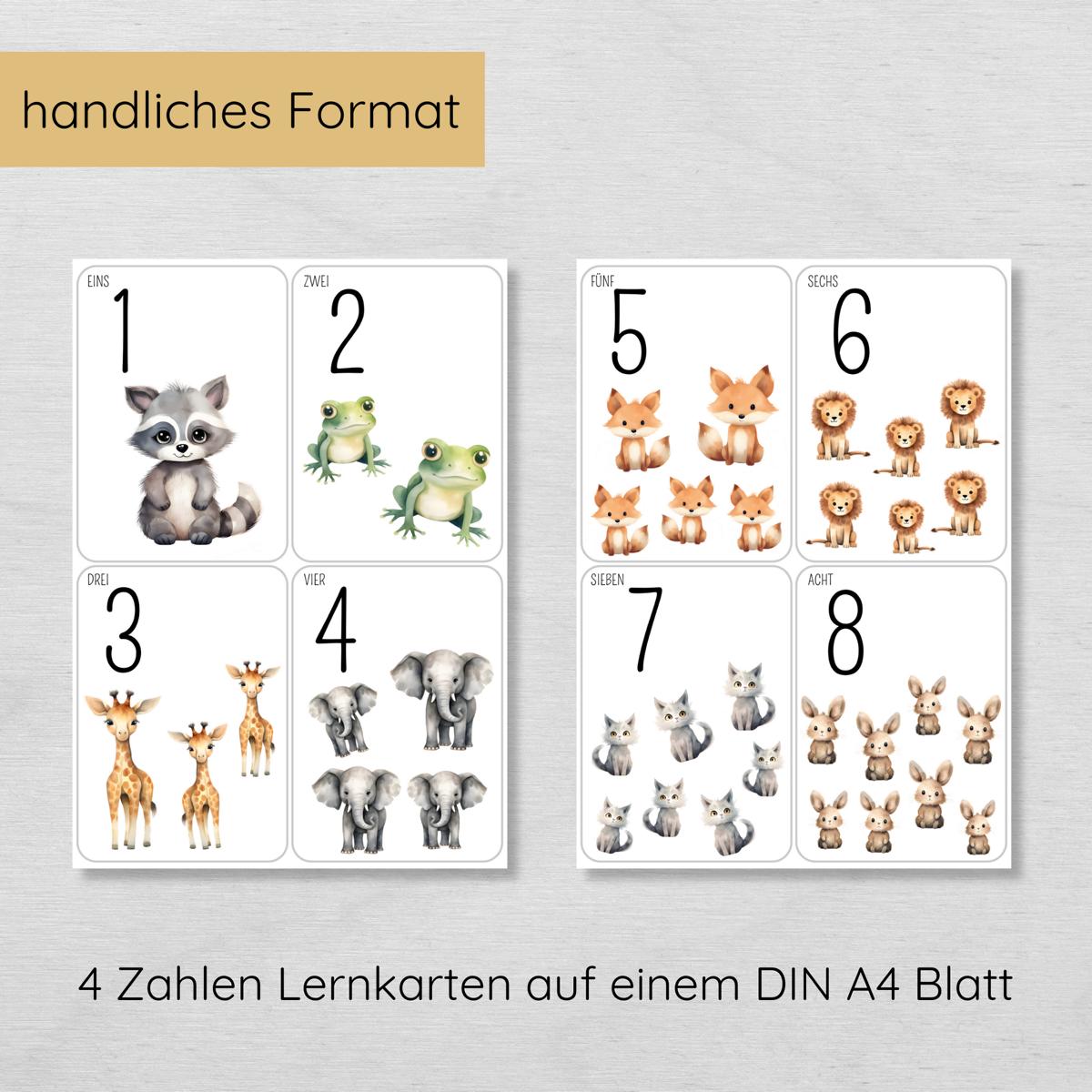 Tiere Zahlen 1 bis 10 Lernkarten für Kinder