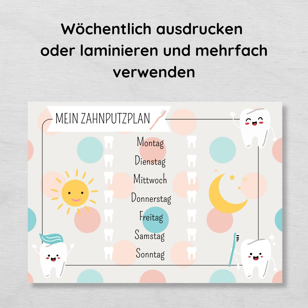 Zahnputzplan für Kinder, Zähne putzen Checkliste, gepunktet