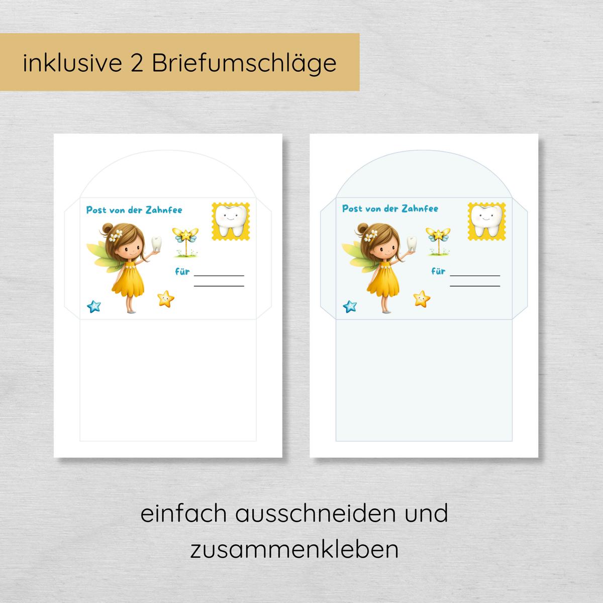 Brief von der Zahnfee Set inkl. Urkunde und Briefumschlag, gelb