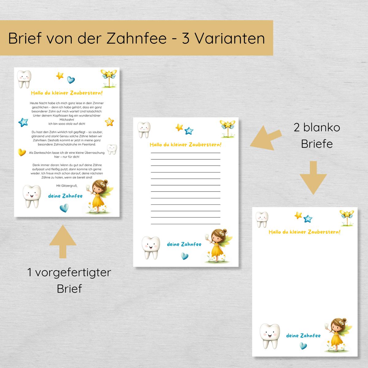 Brief von der Zahnfee Set inkl. Urkunde und Briefumschlag, gelb