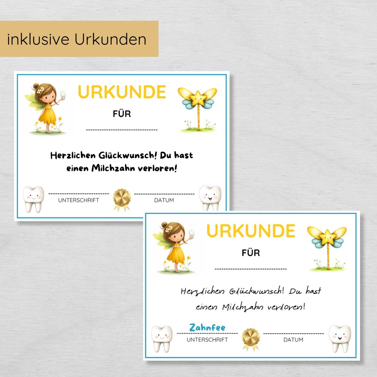 Brief von der Zahnfee Set inkl. Urkunde und Briefumschlag, gelb