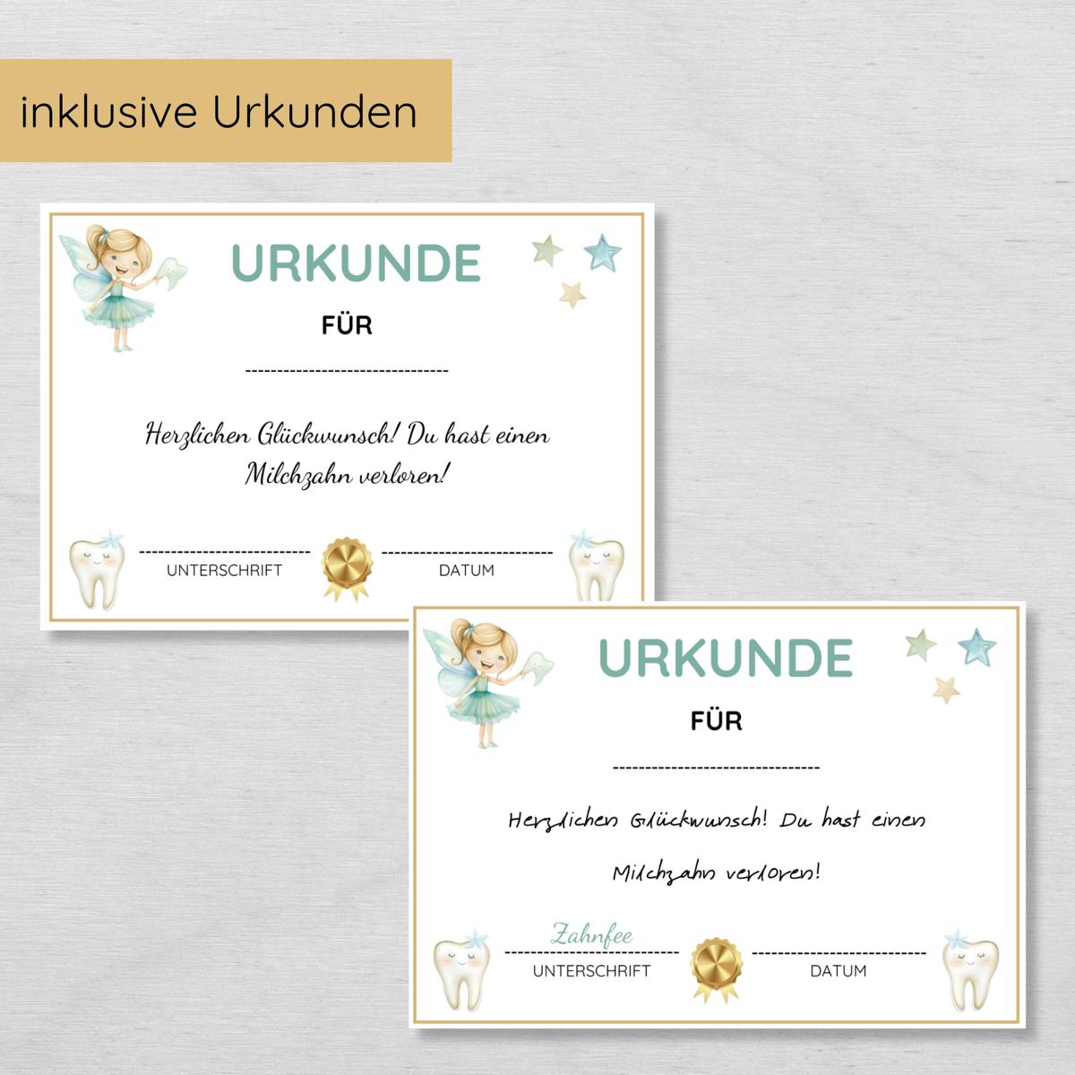 Brief von der Zahnfee Set inkl. Urkunde und Milchzahnkalender, blau