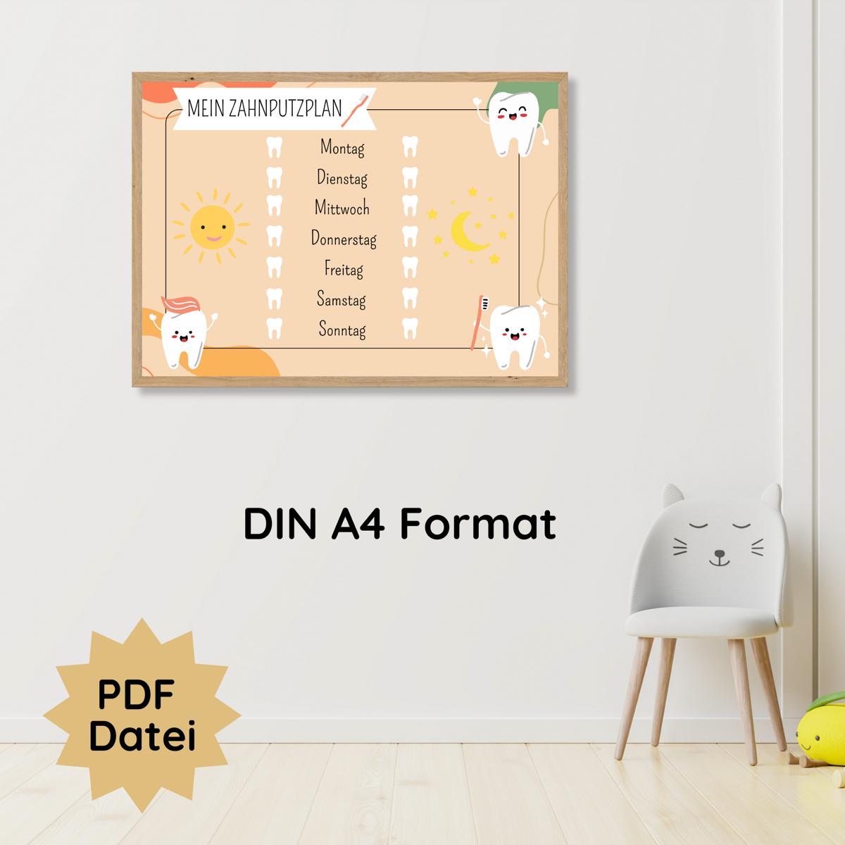 Zahnputzplan für Kinder, Zähne putzen Checkliste, beige