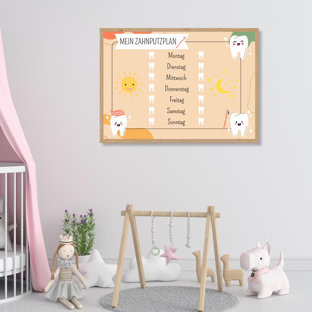 Zahnputzplan für Kinder, Zähne putzen Checkliste, beige
