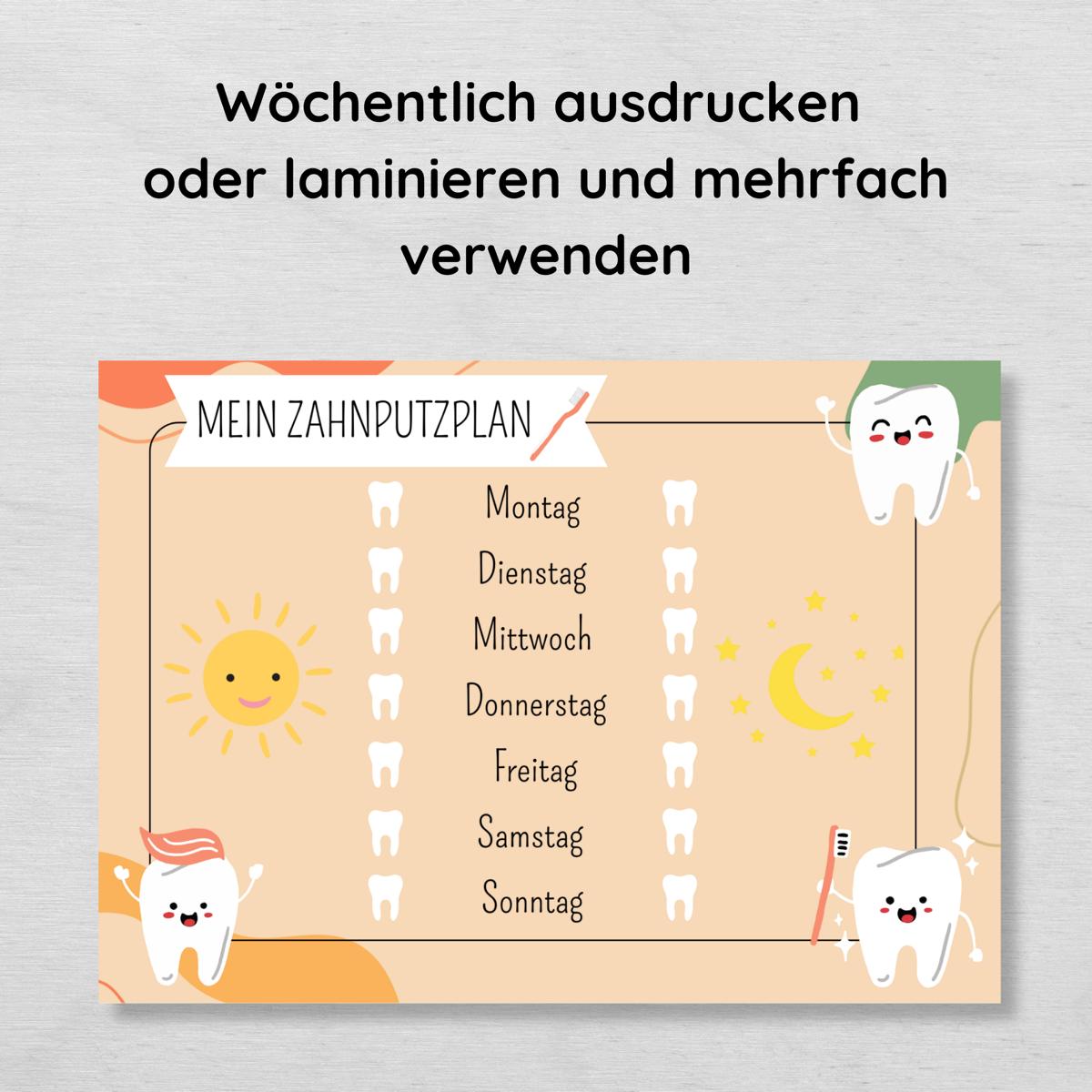 Zahnputzplan für Kinder, Zähne putzen Checkliste, beige