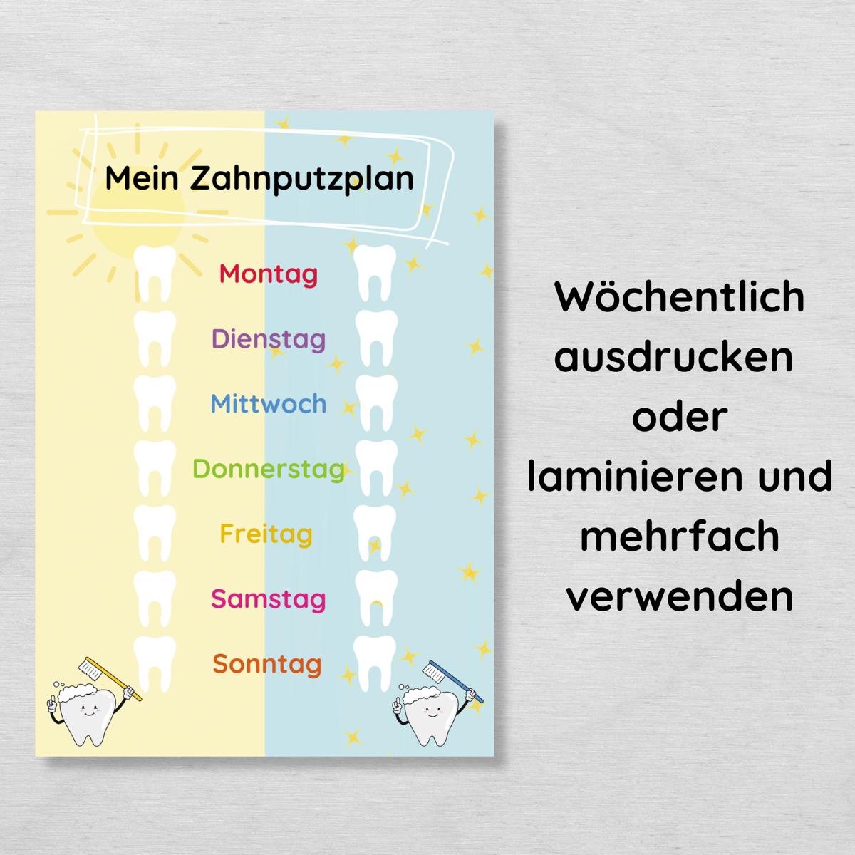 Zahnputzplan für Kinder, Checkliste zum täglichen Zähne putzen