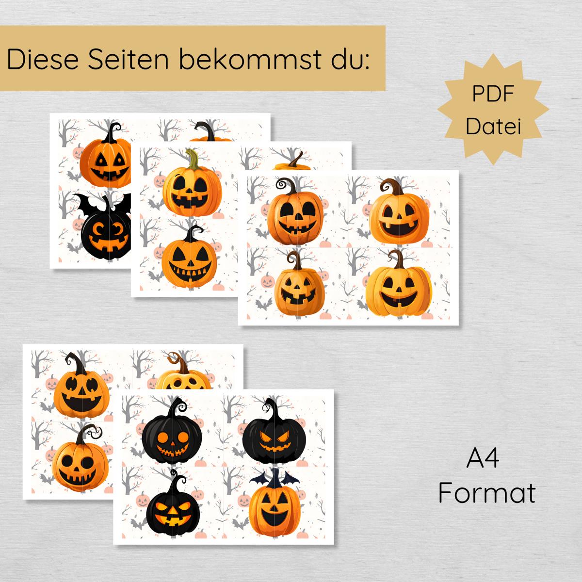 2 Teile Halloween Kürbis Puzzle für Kinder, Hälften zuordnen