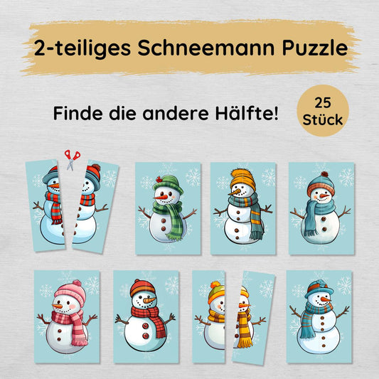 2 Teile Schneemann Puzzle für Kinder, Hälften zuordnen