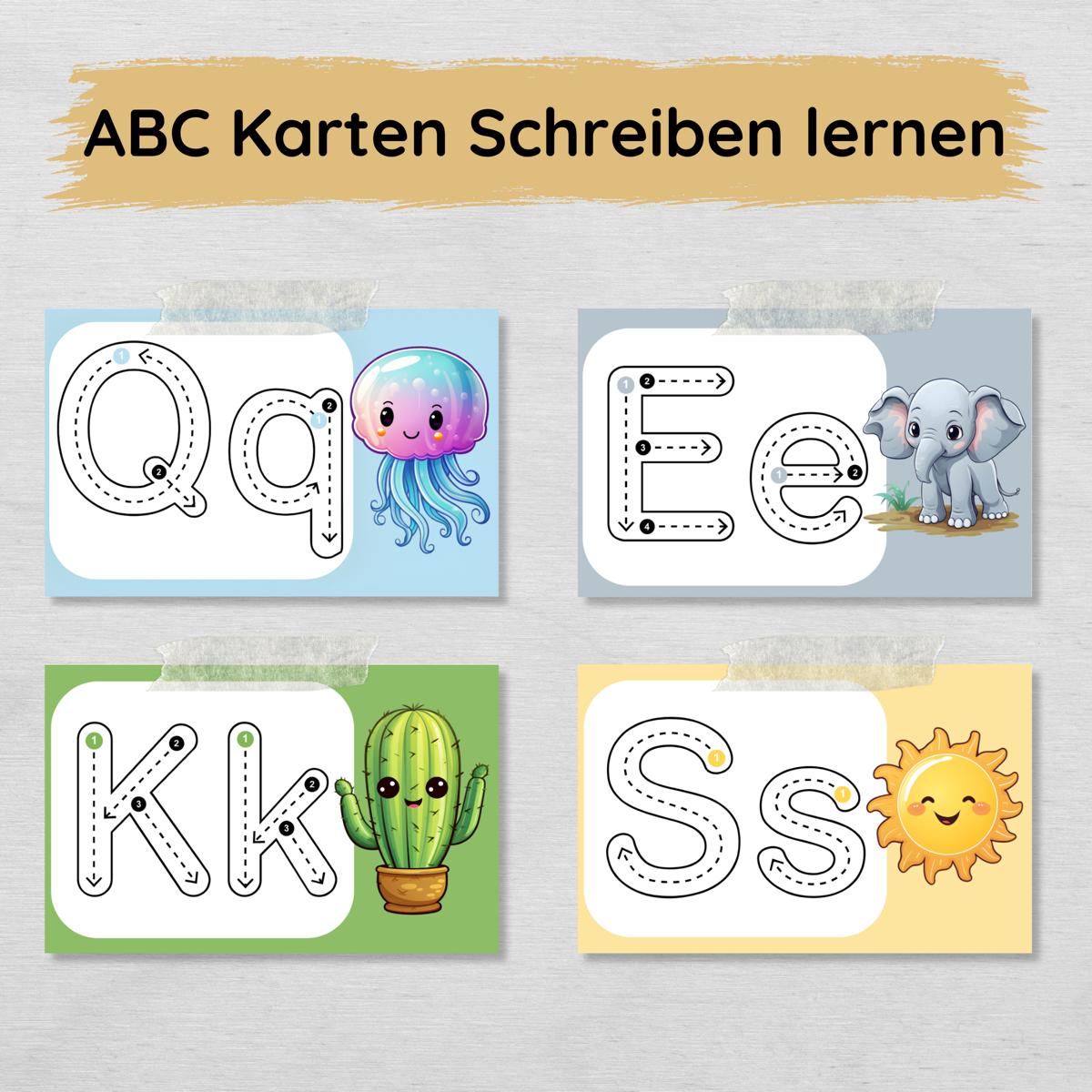 ABC Übungskarten Buchstaben schreiben lernen, quer