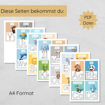 ABC Übungskarten Buchstaben schreiben lernen, hochkant