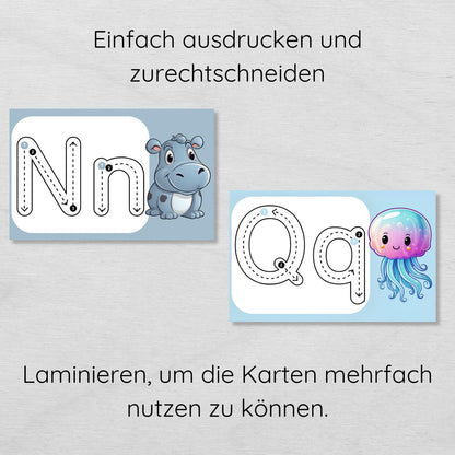 ABC Übungskarten Buchstaben schreiben lernen, quer