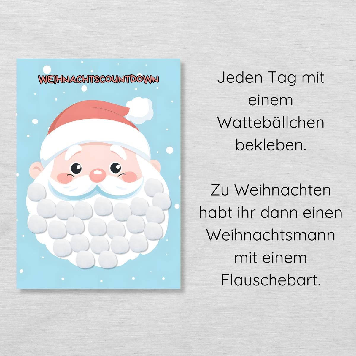 Weihnachtscountdown Adventskalender Weihnachtsmann Bart bekleben