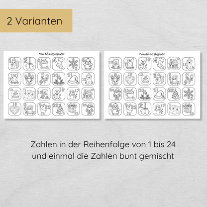 Adventskalender für Kinder zum Ausmalen