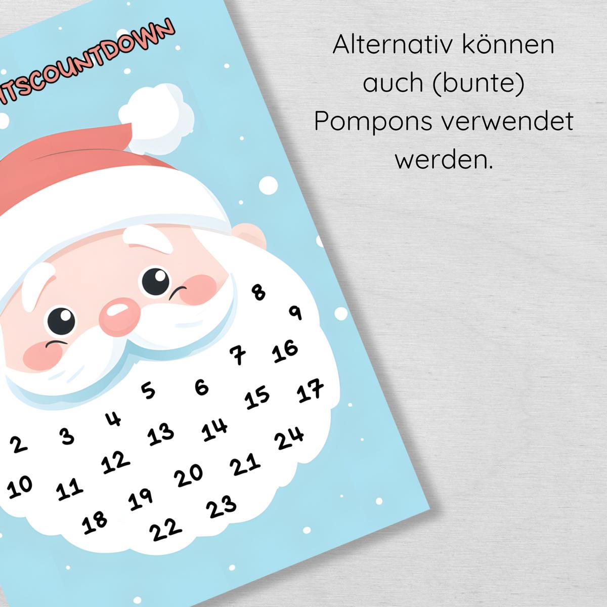 Weihnachtscountdown Adventskalender Weihnachtsmann Bart bekleben