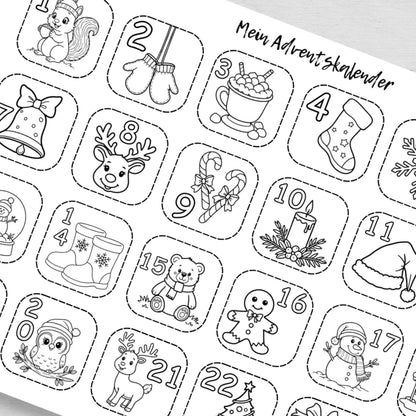Adventskalender für Kinder zum Ausmalen