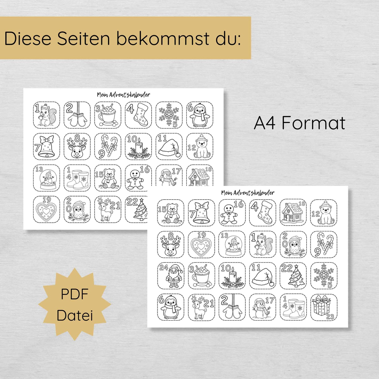 Adventskalender für Kinder zum Ausmalen
