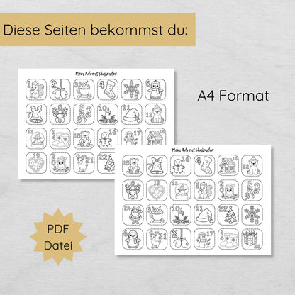Adventskalender für Kinder zum Ausmalen