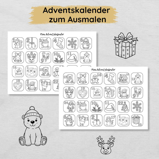 Adventskalender für Kinder zum Ausmalen