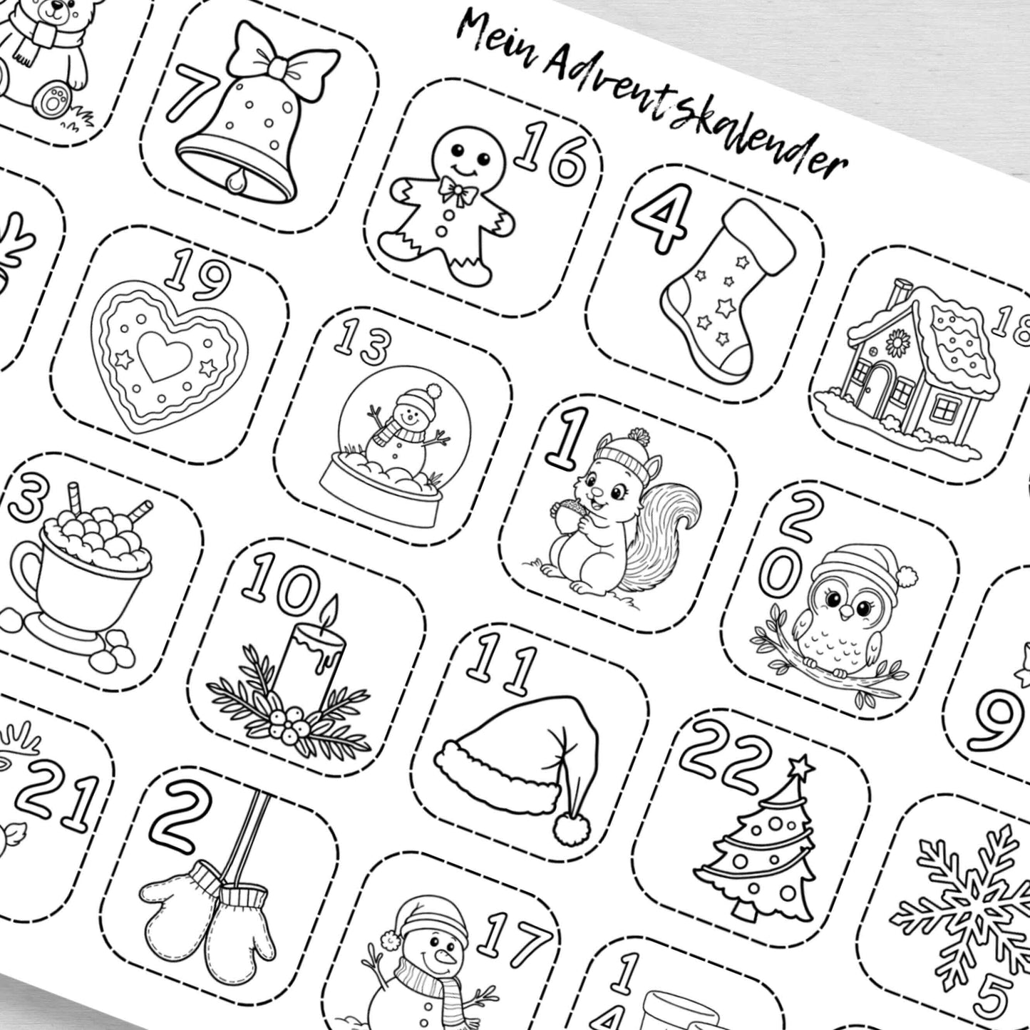 Adventskalender für Kinder zum Ausmalen