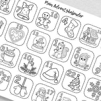 Adventskalender für Kinder zum Ausmalen