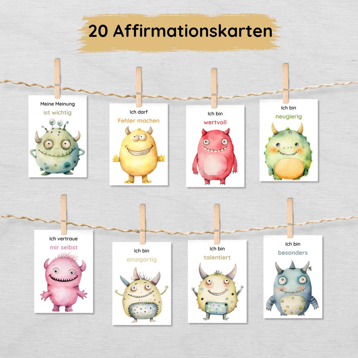 20 Monster Affirmationskarten für Kinder