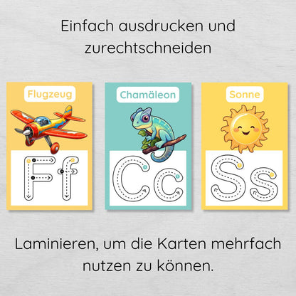 ABC Übungskarten Buchstaben schreiben lernen, hochkant