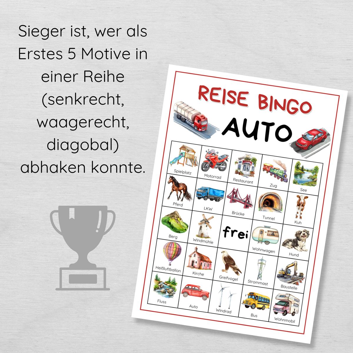 Auto Reise Bingo für Kinder