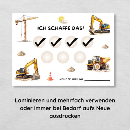 Baustelle Aufgabenplan und Belohnungsplan für Kinder