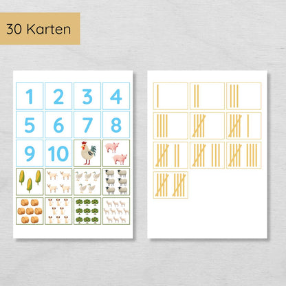 Bauernhof Zählübung Zahlen 1 bis 10 für Kinder, hochkant