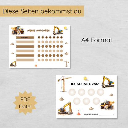Baustelle Aufgabenplan und Belohnungsplan für Kinder