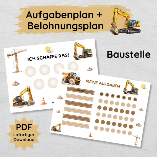 Baustelle Aufgabenplan und Belohnungsplan für Kinder