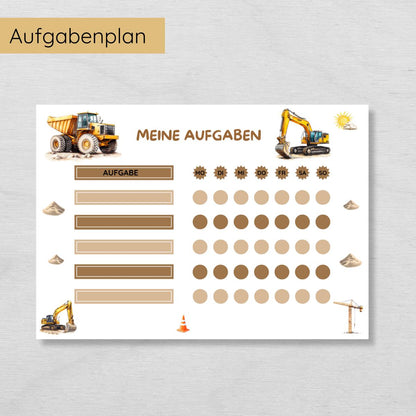 Baustelle Aufgabenplan und Belohnungsplan für Kinder