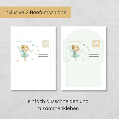 Brief von der Zahnfee Set inkl. Urkunde und Milchzahnkalender, blau