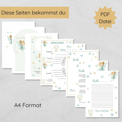 Brief von der Zahnfee Set inkl. Urkunde und Milchzahnkalender, blau