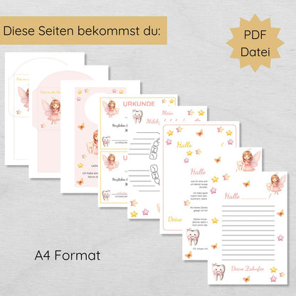 Brief von der Zahnfee Set inkl. Urkunde und Milchzahnkalender, rosa