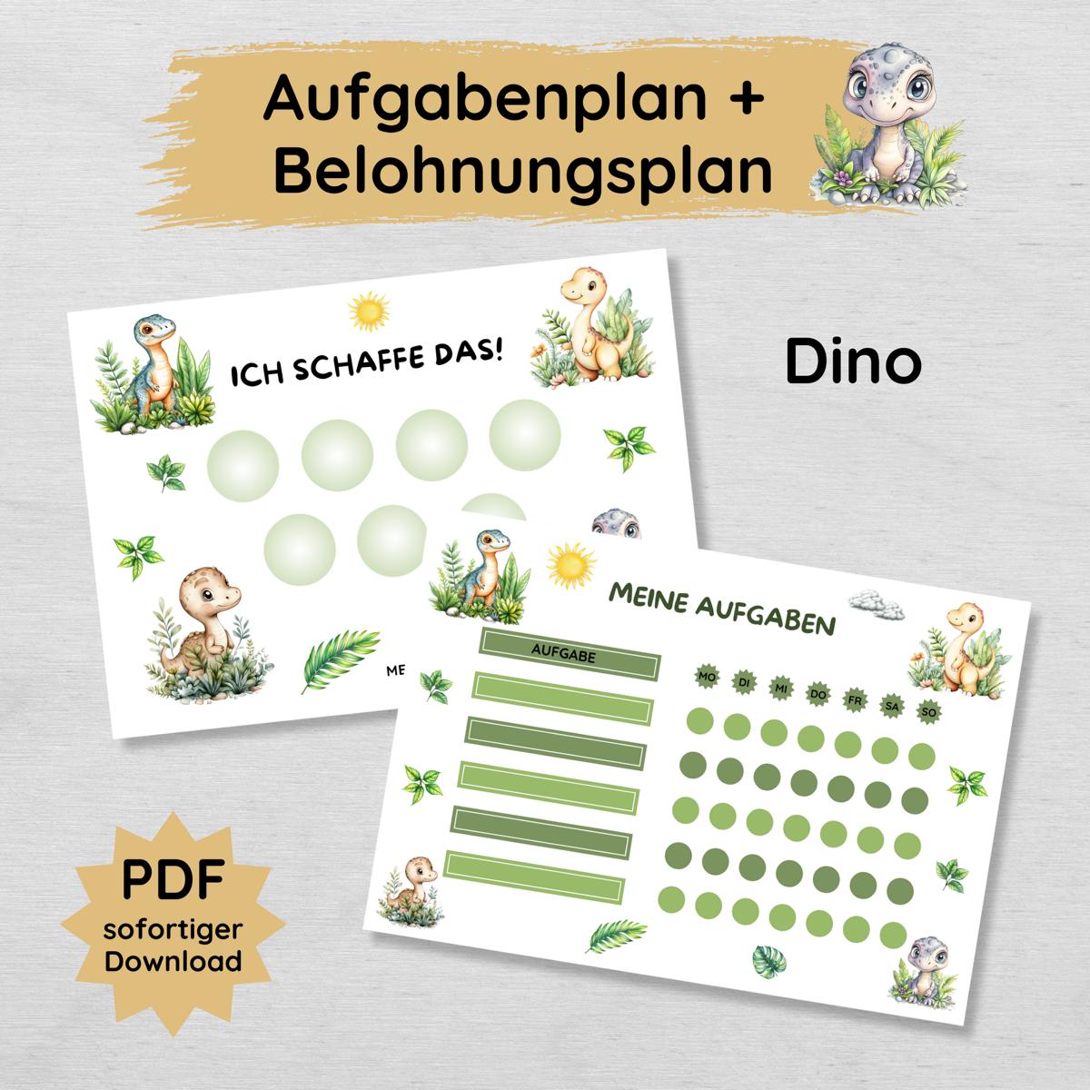 Dino Aufgabenplan und Belohnungsplan für Kinder