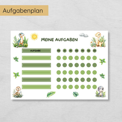 Dino Aufgabenplan und Belohnungsplan für Kinder