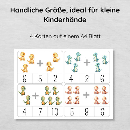 Dino Klammerkarten Addieren üben bis 10 für Kinder