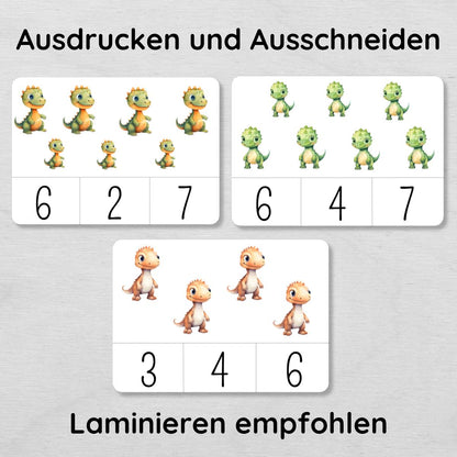 Dino Klammerkarten Zahlen 1  bis 10 für Kinder