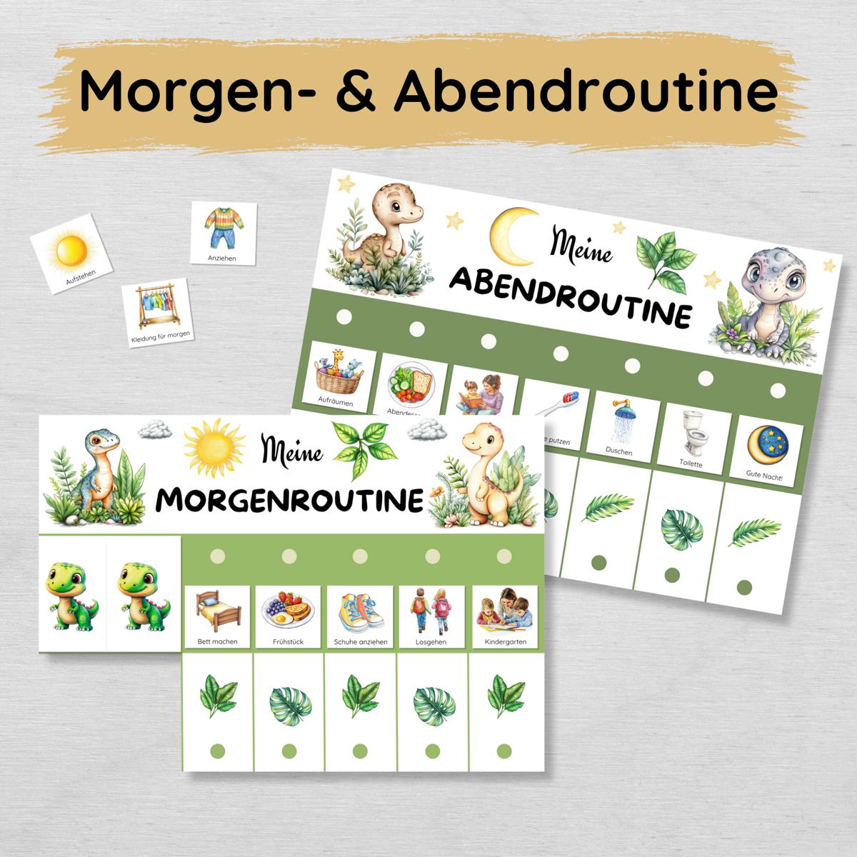 Dino Morgenroutine & Abendroutine Plan für Kinder, PDF Routineplan