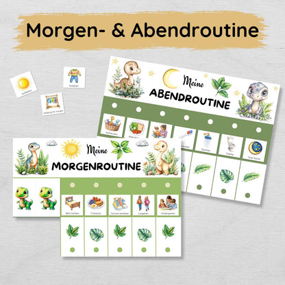 Dino Morgenroutine & Abendroutine Plan für Kinder, PDF Routineplan