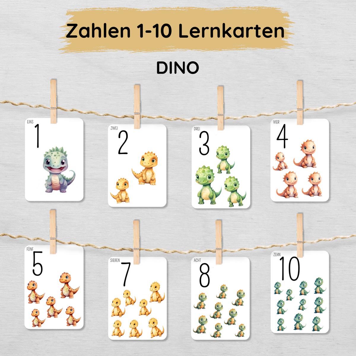 Dino Zahlen 1 bis 10 Lernkarten für Kinder