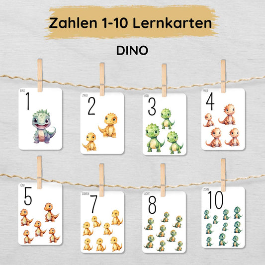 Dino Zahlen 1 bis 10 Lernkarten für Kinder