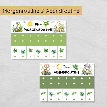 Dino Morgenroutine & Abendroutine Plan für Kinder, PDF Routineplan
