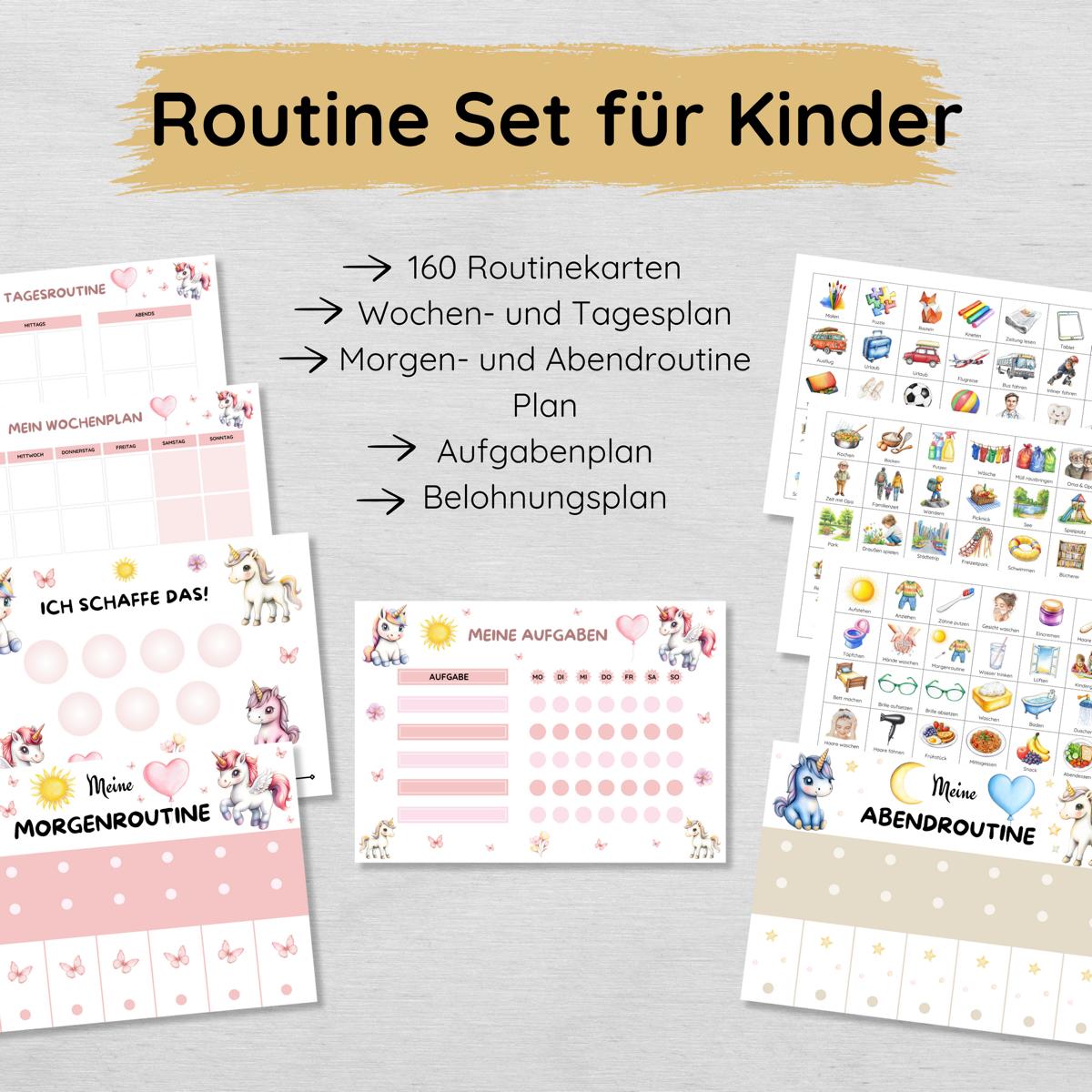 Einhorn Routine Set mit 160 Routinekarten & Planern