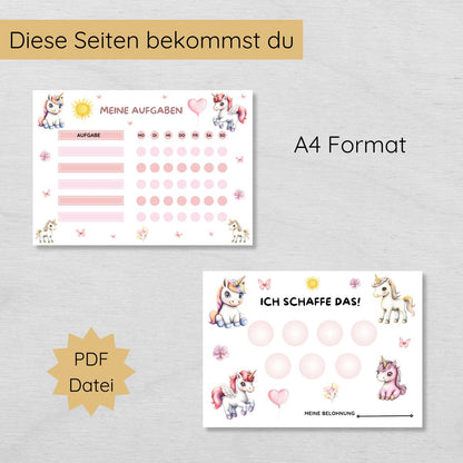 Einhorn Aufgabenplan und Belohnungsplan für Kinder