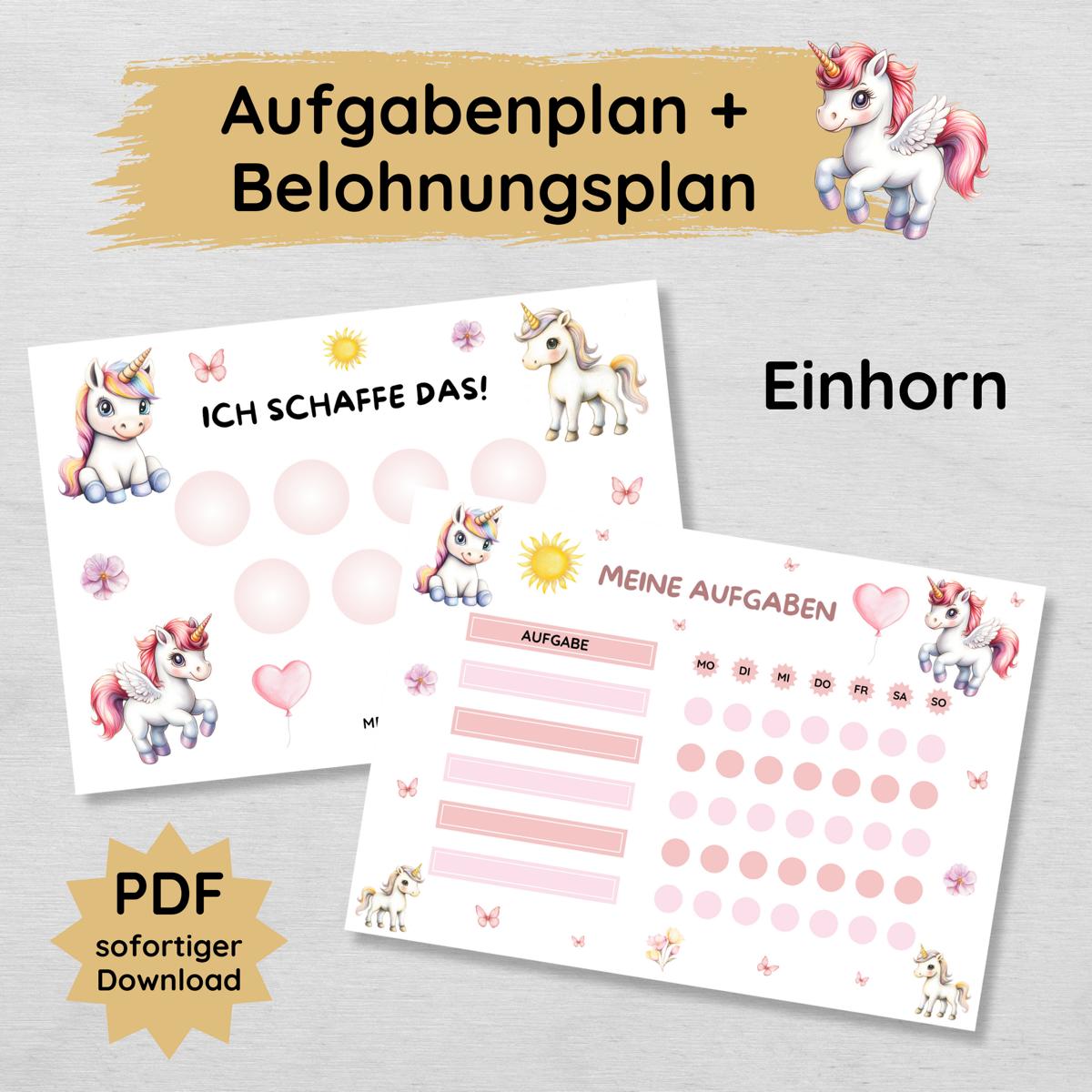 Einhorn Aufgabenplan und Belohnungsplan für Kinder